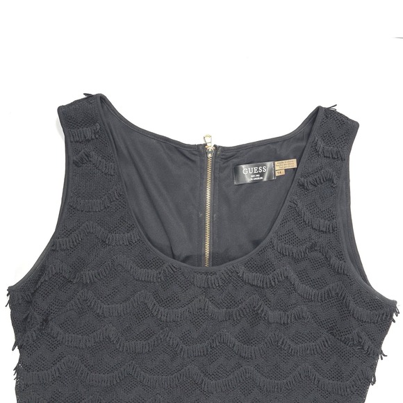 Guess Est. 1981 Black Fringe Tiered Lace Bodycon Cocktail Dress Size 14 LBD - Picture 3 of 7